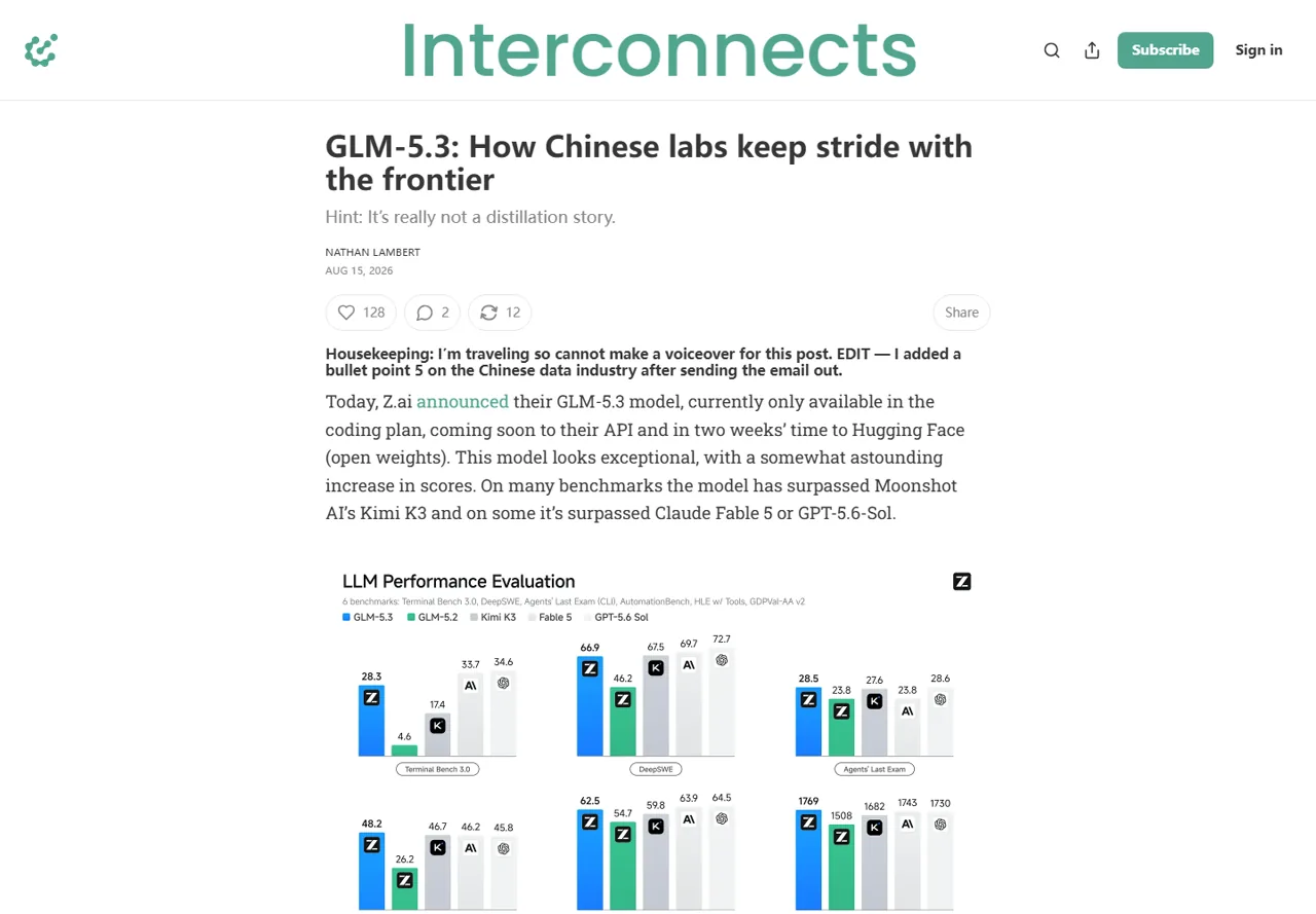 Interconnects analysis by Nathan Lambert discussing GLM-5.3