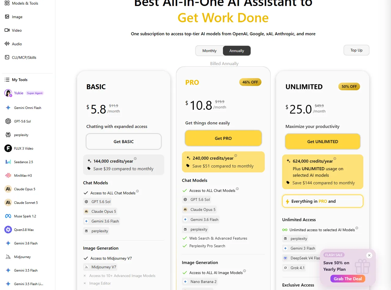 GlobalGPT Basic, Pro, and Unlimited annual-equivalent plan prices