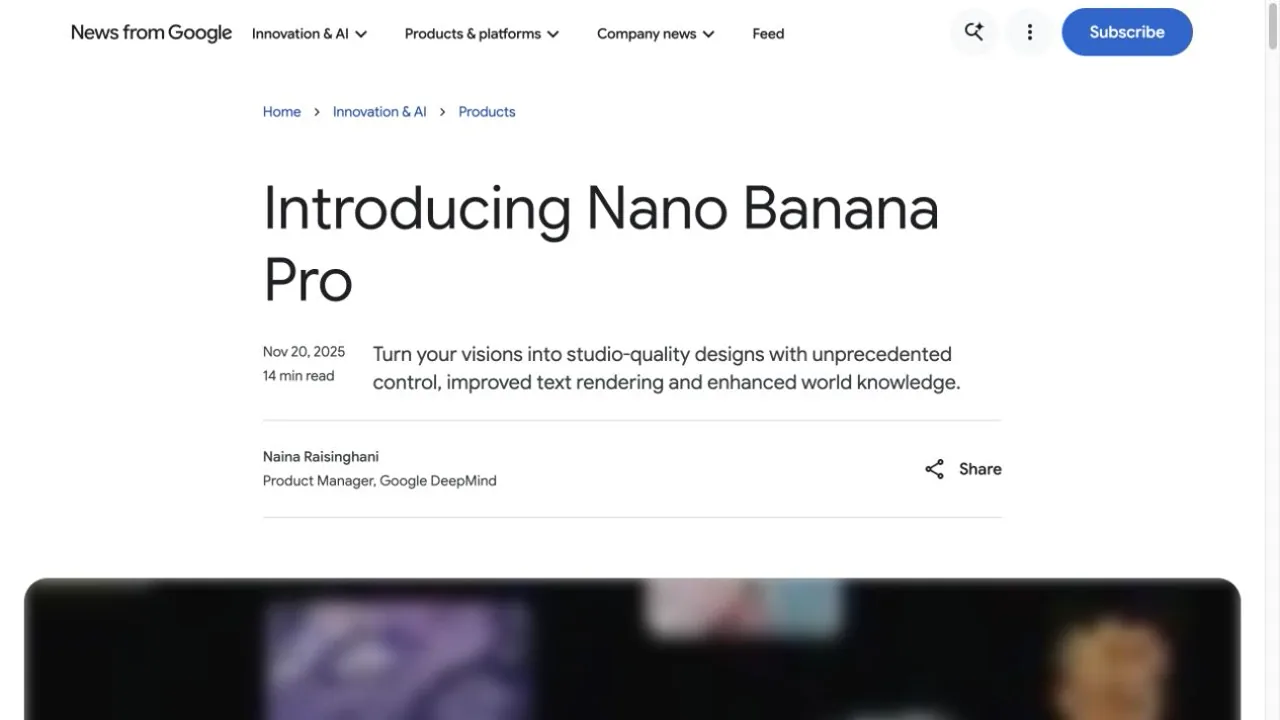 Google’s official introduction to Nano Banana Pro