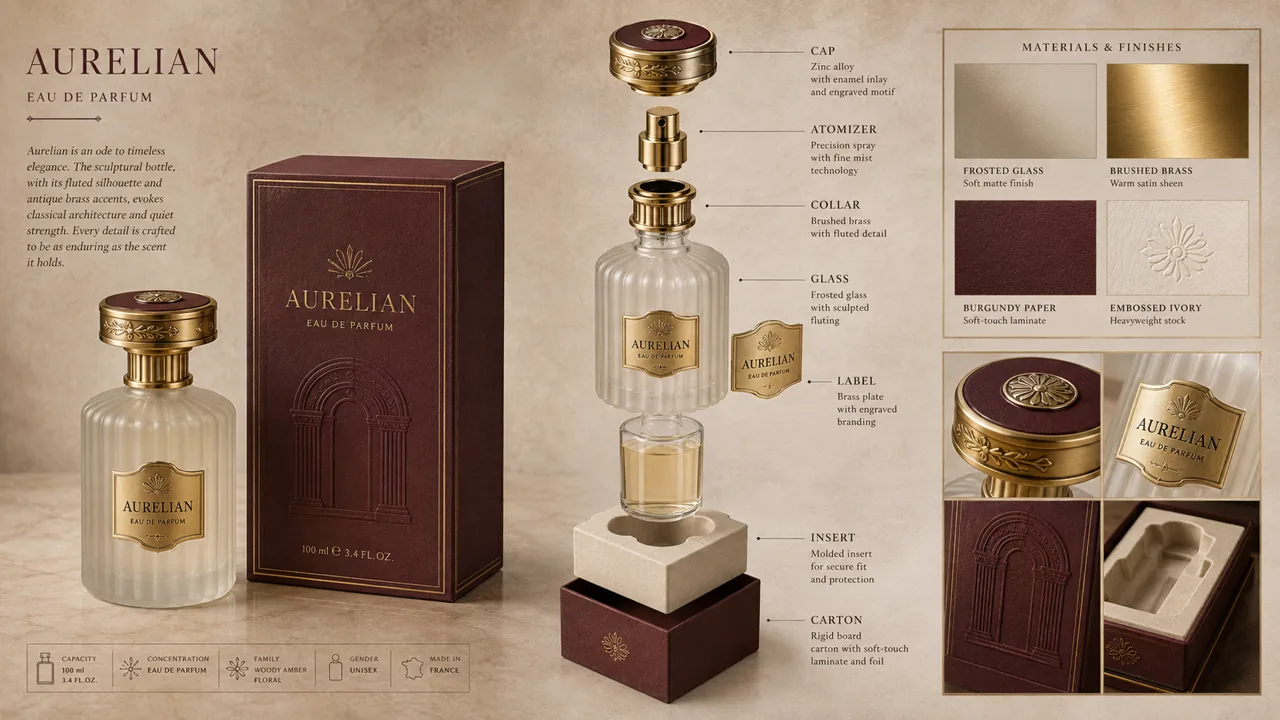 GPT Image 2 luxury fragrance packaging and exploded construction board