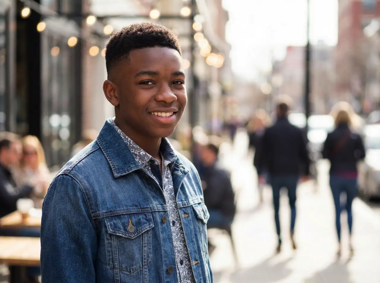 Stylish handsome Black teen, youthful look, neat haircut, clean and confident expression, shallow depth of field.