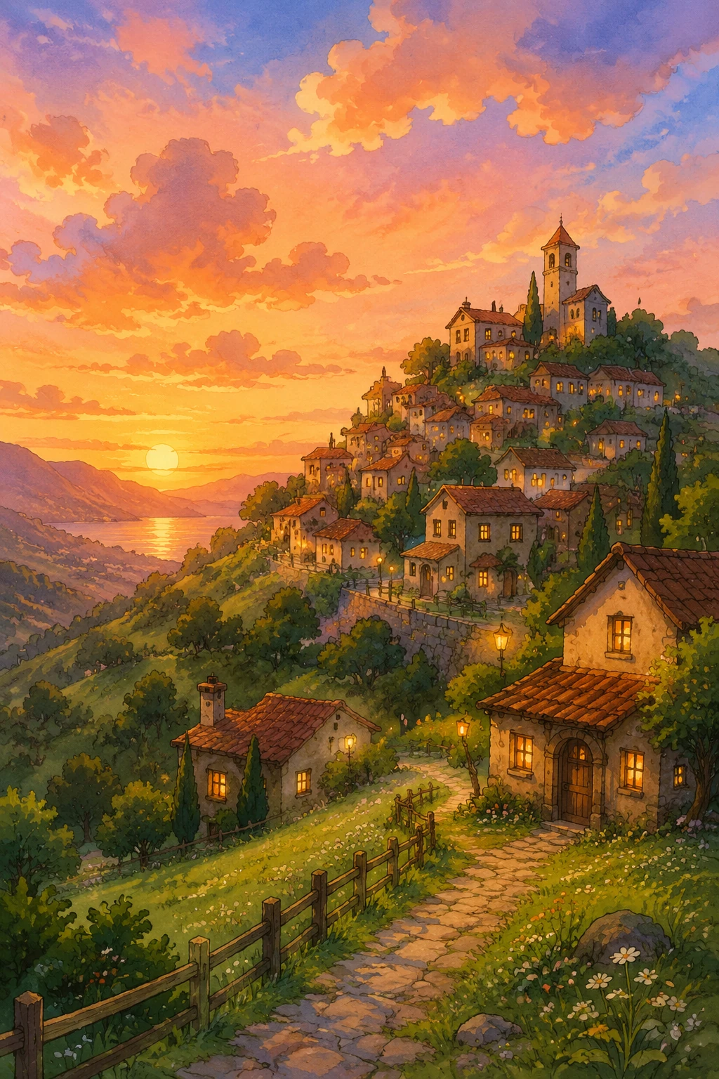 Hilltop Village at Sunset