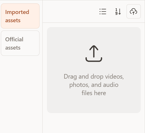 Imported assets, Official assets and upload controls