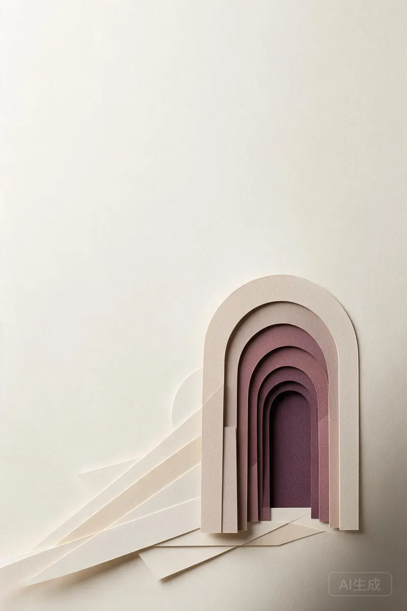 Layered plum paper arches on a warm ivory background