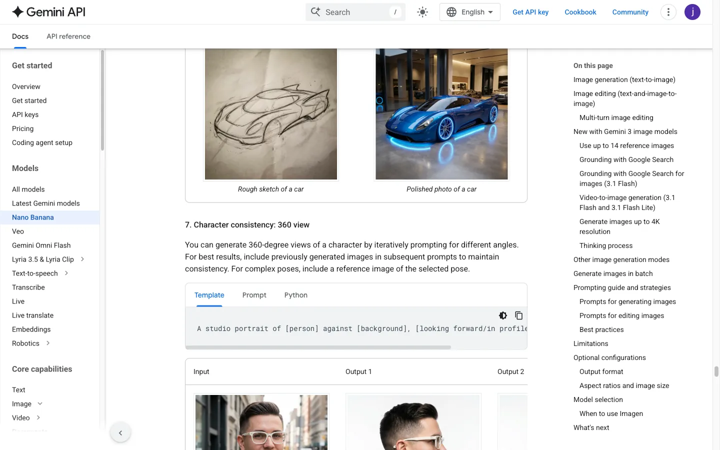 Google image-generation documentation explaining reference images and character consistency