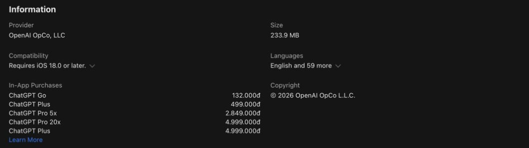 ChatGPT membeli item di App Store Vietnam, termasuk dua entri Plus yang terpisah