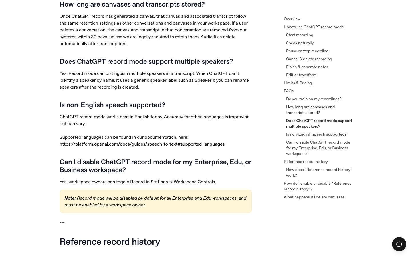 OpenAI ChatGPT 關於轉錄本保留、發言者標籤及非英語語音的錄音指引
