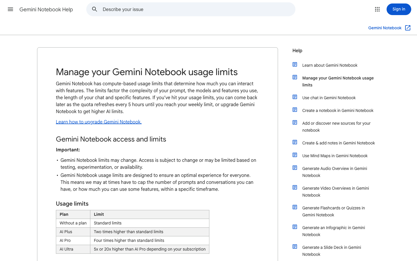 Google Gemini 笔记本电脑的使用限制(每五小时刷新一次)及套餐配额表