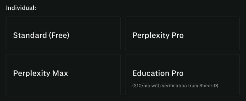 Offizielle Einzelplan-Karten, auf denen „Education Pro“ mit $10 pro Monat und einer SheerID-Verifizierung ausgewiesen ist
