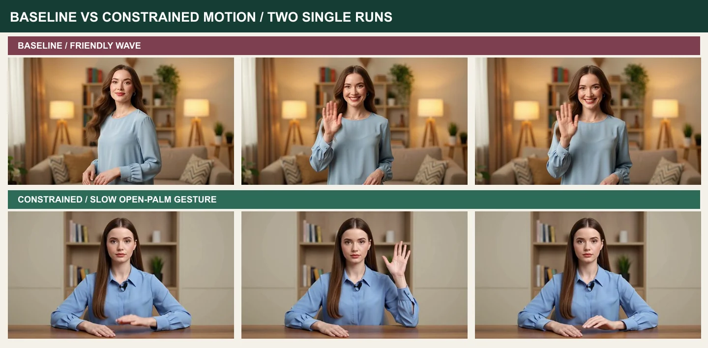Sampled frames comparing a baseline wave with a constrained open-palm gesture