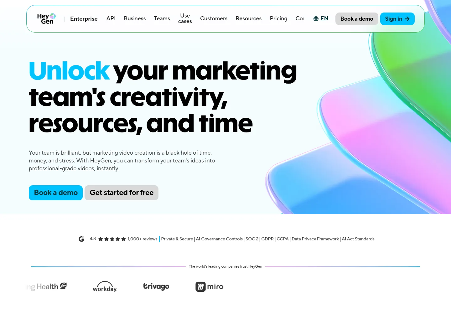 HeyGen official marketing page showing AI avatar and localization workflow