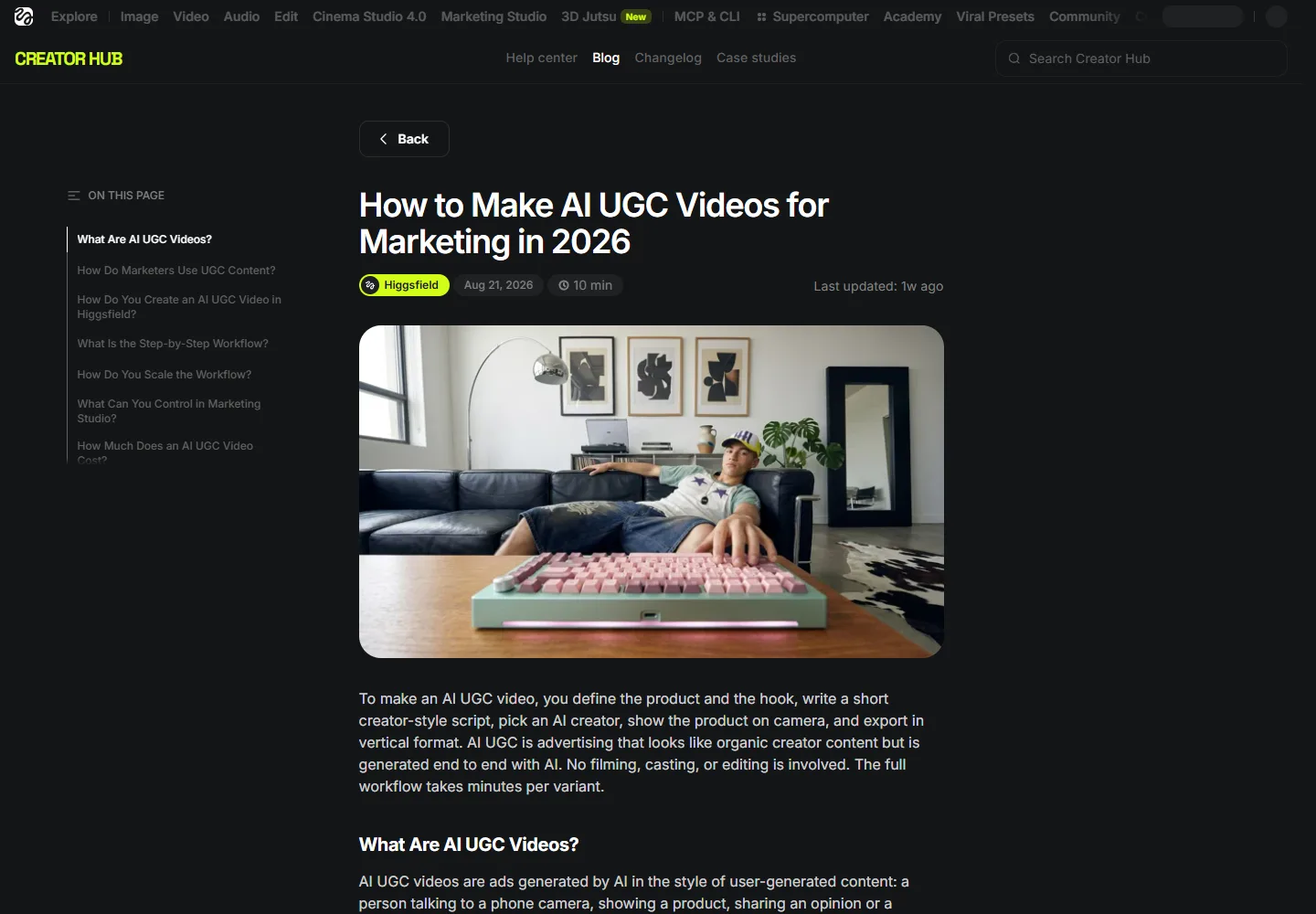 Higgsfield official guide to product and creator inputs for AI UGC videos