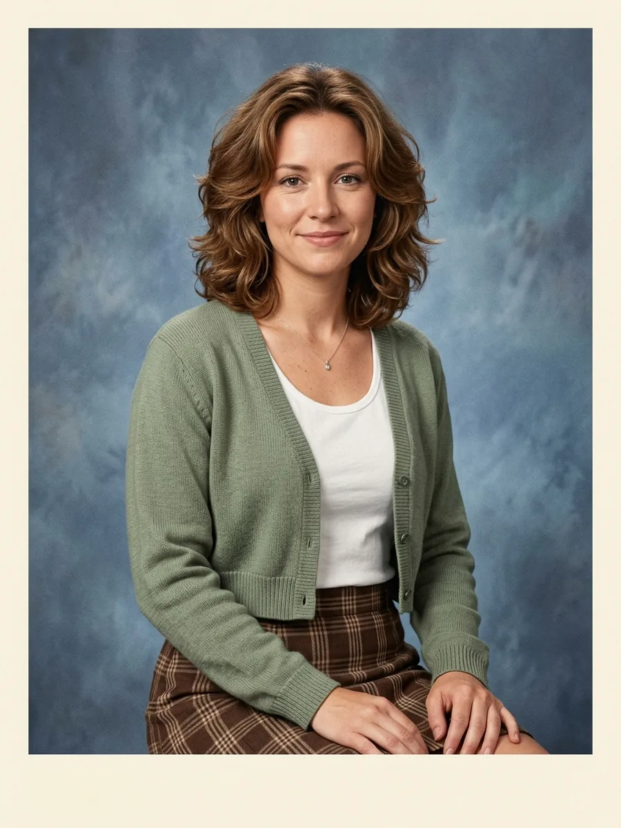 Cardigan sauge et cheveux en couches