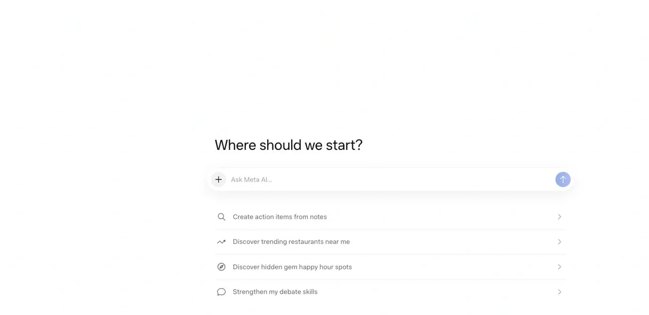 Meta AI interface on Meta's official website