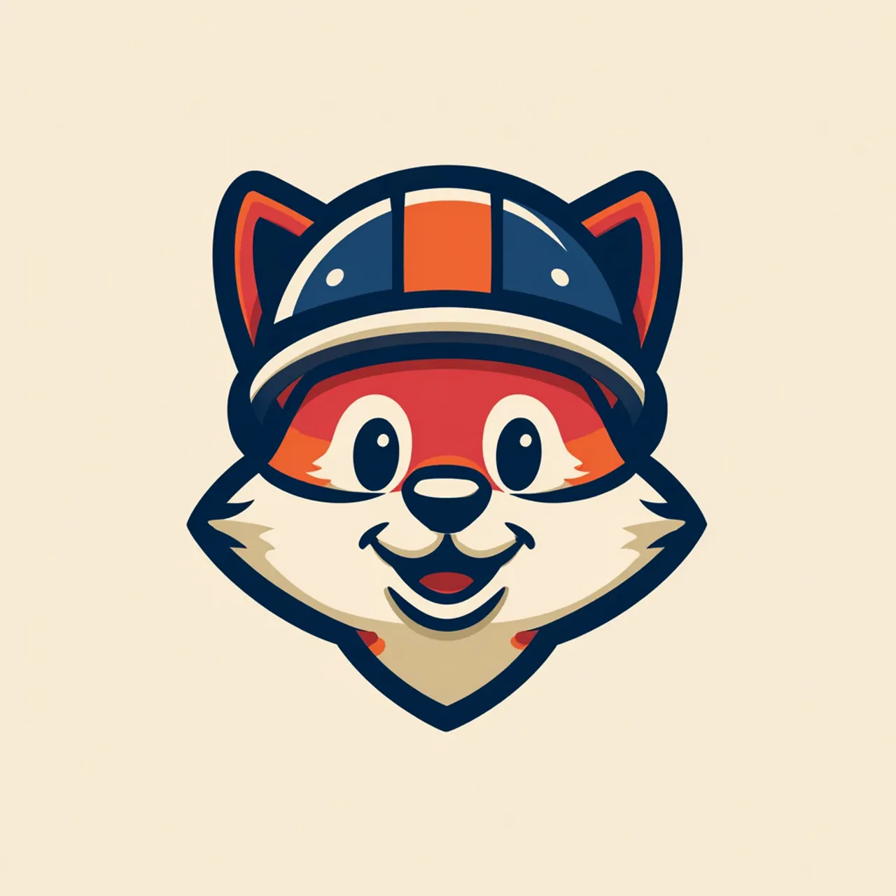 Helmeted red fox mascot mark with bold navy outlines and orange and cream details