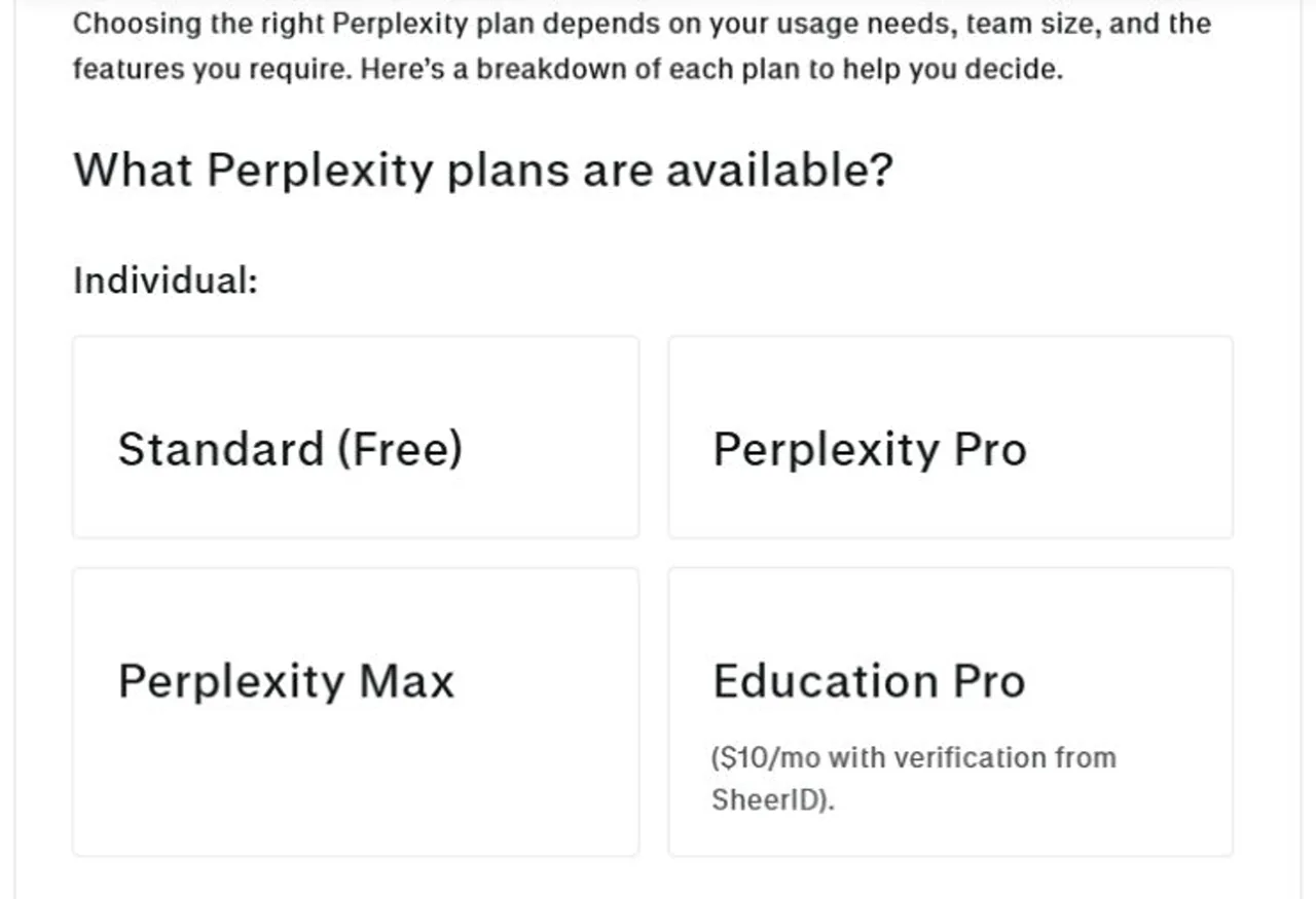 Harga paket Perplexity Education Pro saat ini: $10 per bulan dengan verifikasi SheerID