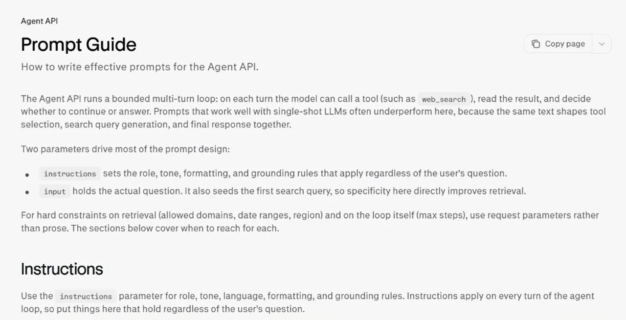 Official Perplexity Prompt Guide overview showing instructions and input structure