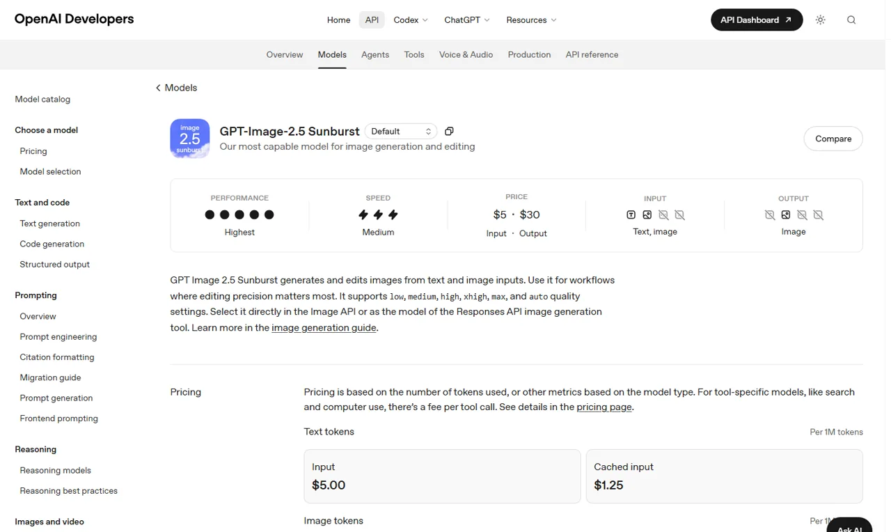 OpenAI GPT-Image-2.5 Sunburst model specifications