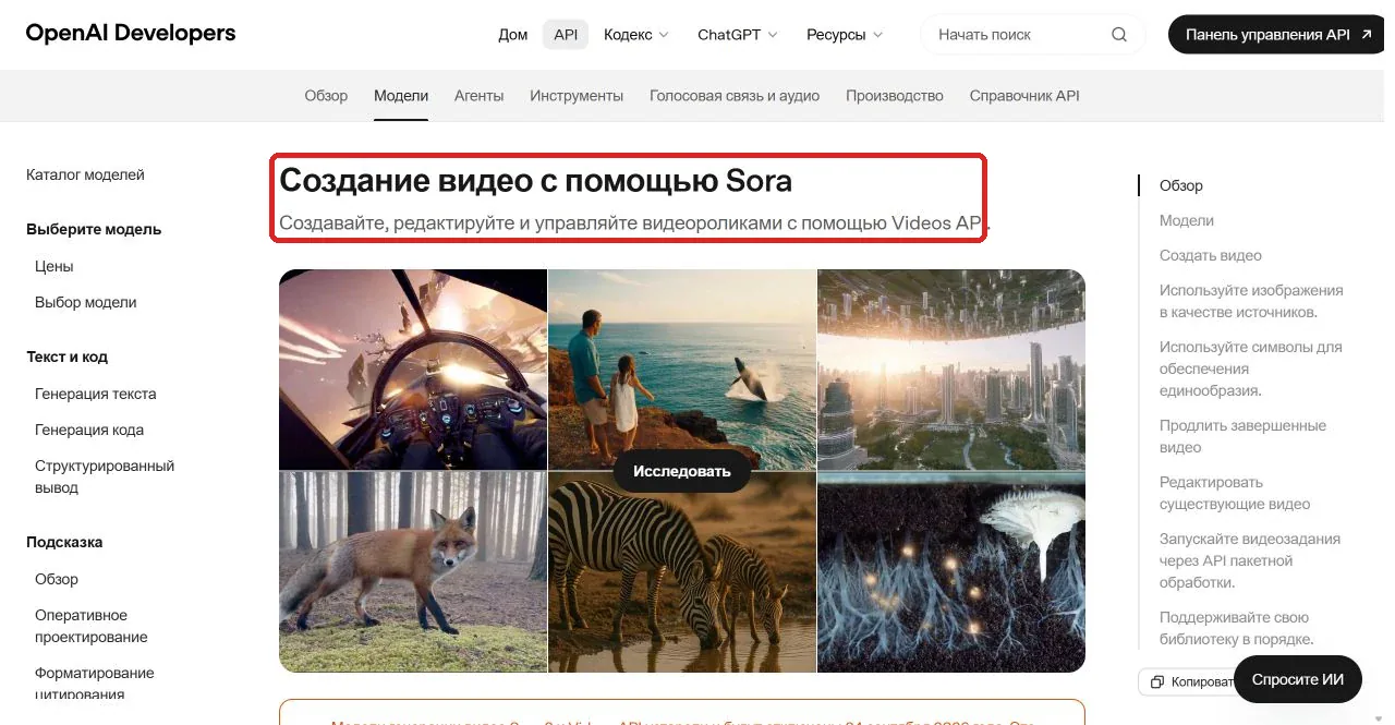 Переведённая на русский официальная документация OpenAI по генерации видео с Sora