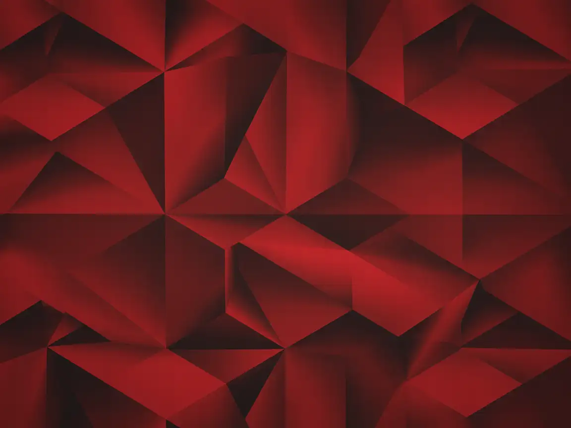 Red geometric wallpaper with overlapping triangles and hexagons in 3D perspective.
