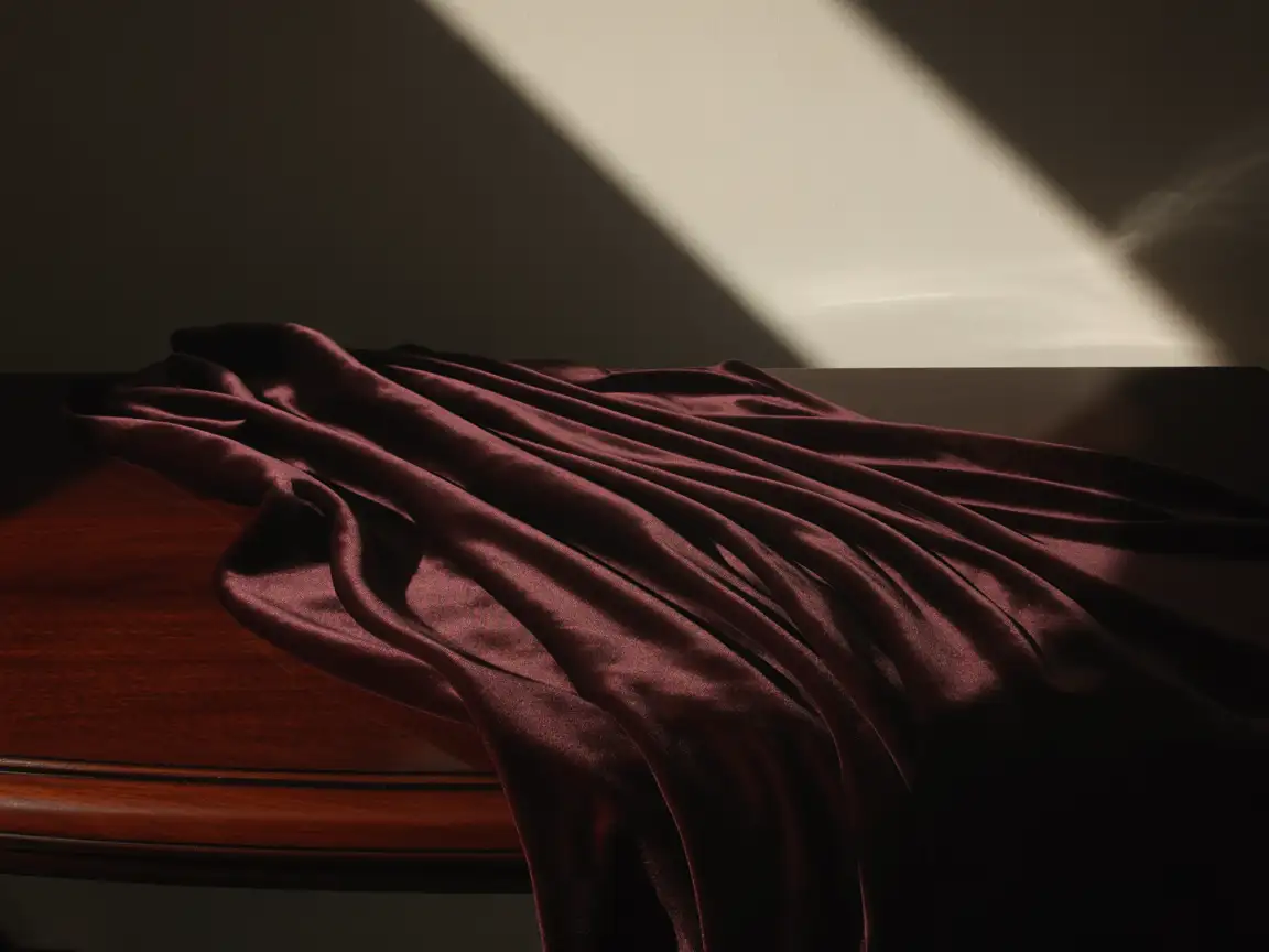 Dark red velvet fabric folds with realistic lighting and shadows.