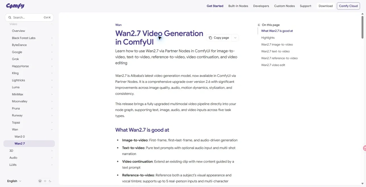 ComfyUI documentation for Wan 2.7 Partner Nodes