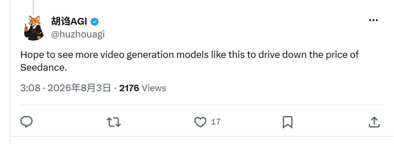 X user reacting to MiniMax H3 and competition with Seedance pricing