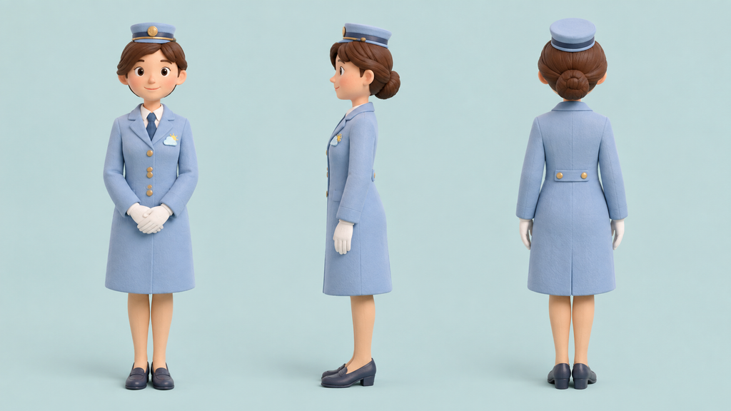 Front, side and back views of the Cloud Bureau clerk