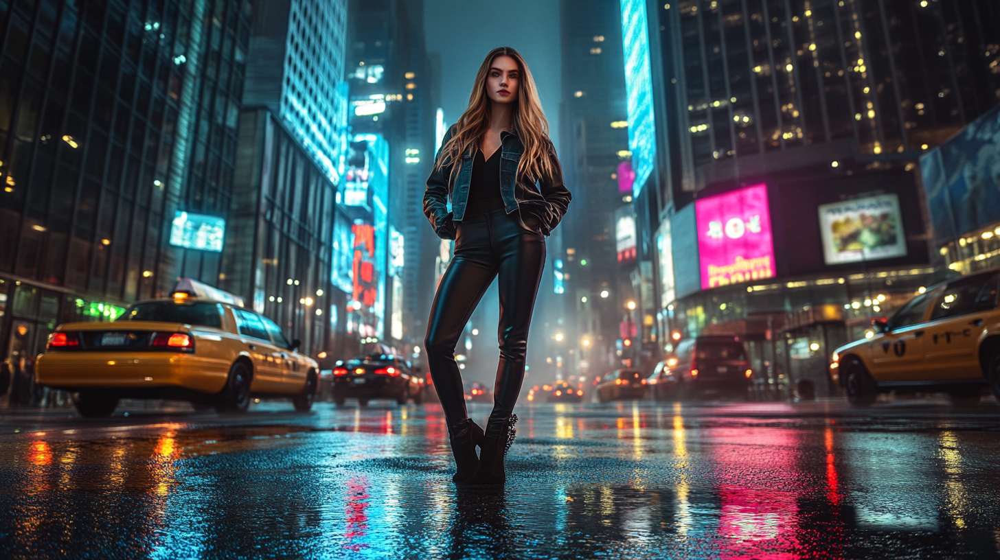 Evening Makeup Tutorial NYC Style: Bold, Confident & City Proof Beauty 12 Woman with evening makeup walking confidently in NYC.